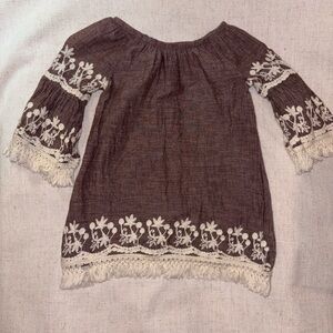 Indigo Soul Brown Kids Blouse with White Embroidery